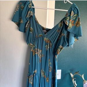 Teal Angie Flutter Cap Sleeve Dress